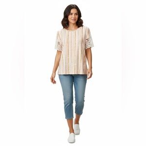 1 clique Striped Lace Sleeve Top